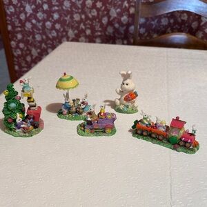 Whimsical Easter Bunny Tabletop Figurine Set - Pastel Colors